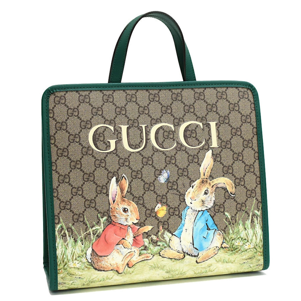 Gucci Peter Rabbit Tote Bag Canvas Beige Cream Green Multi
